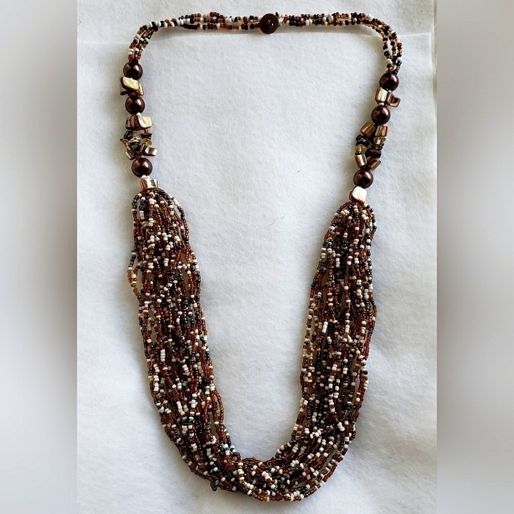 COSTA RICAN BEADED ARTISAN NECKLACE BROWN COPPER - Picture 1 of 5